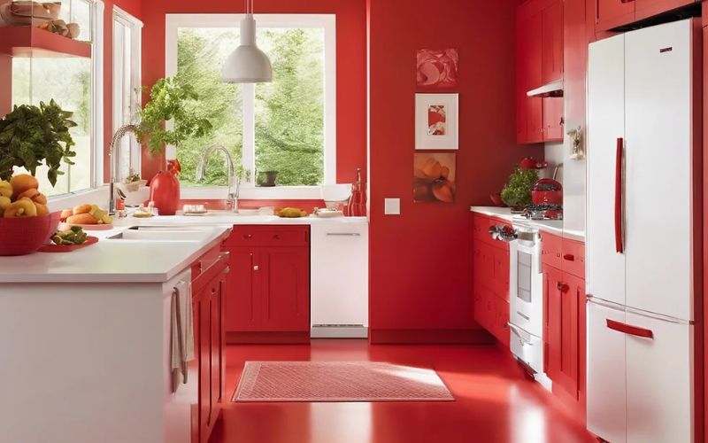 Đỏ đậm mang lại sự hài hòa, năng động cho không gian bếp