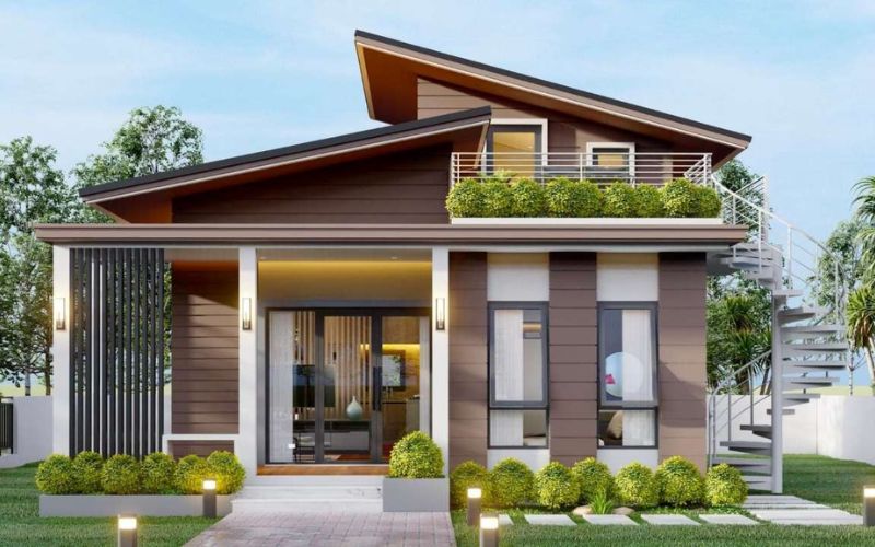 Sơn ngoại thất nhà phố màu nâu đất giúp không gian thêm sang trọng