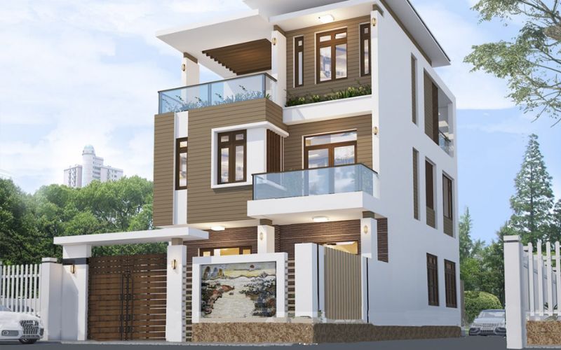 Sơn ngoại thất màu nâu phối trắng cho biệt thự tạo vẻ đẹp xa hoa