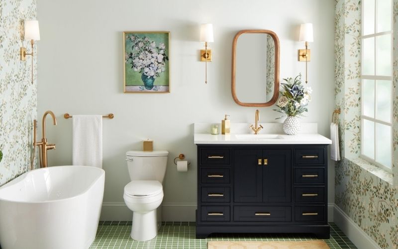Mẫu nhà vệ sinh Vintage với điểm nhấn đèn cổ điển độc đáo