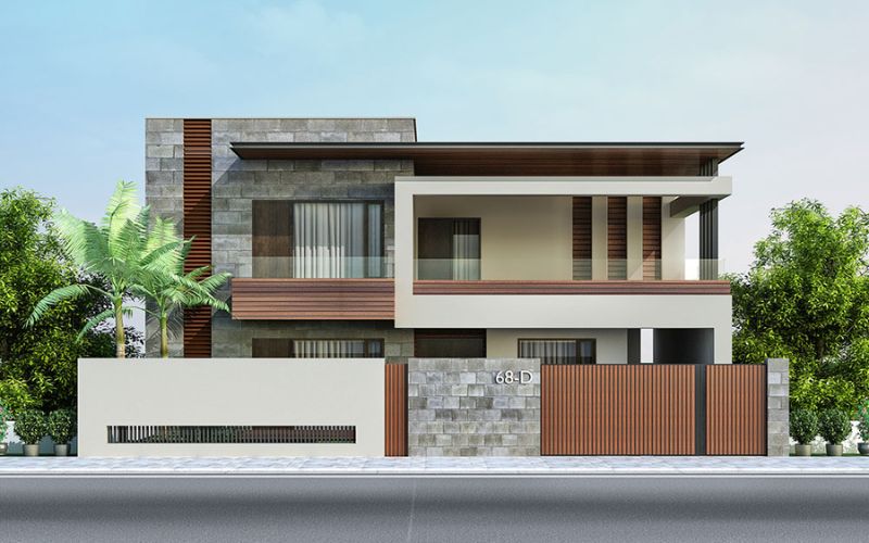 Mặt tiền nhà phố màu nâu đất kết hợp cây xanh thoáng mát