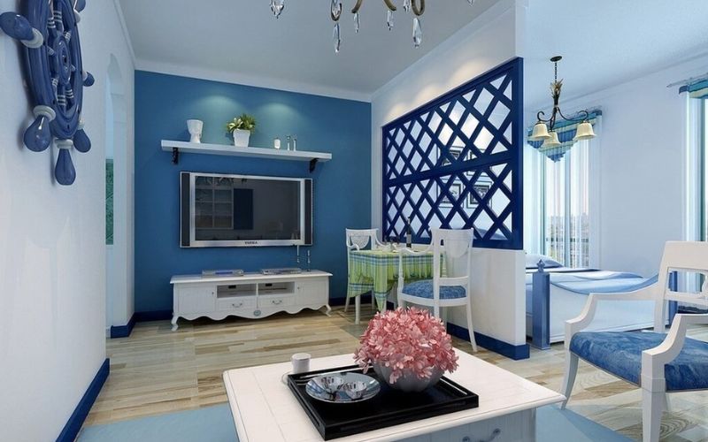 Phòng ngủ Tân cổ điển phối màu xanh nước biển tông trên tông