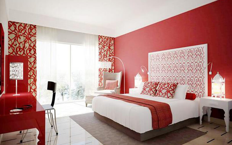 Tường phòng ngủ màu đỏ hợp người mệnh Hỏa