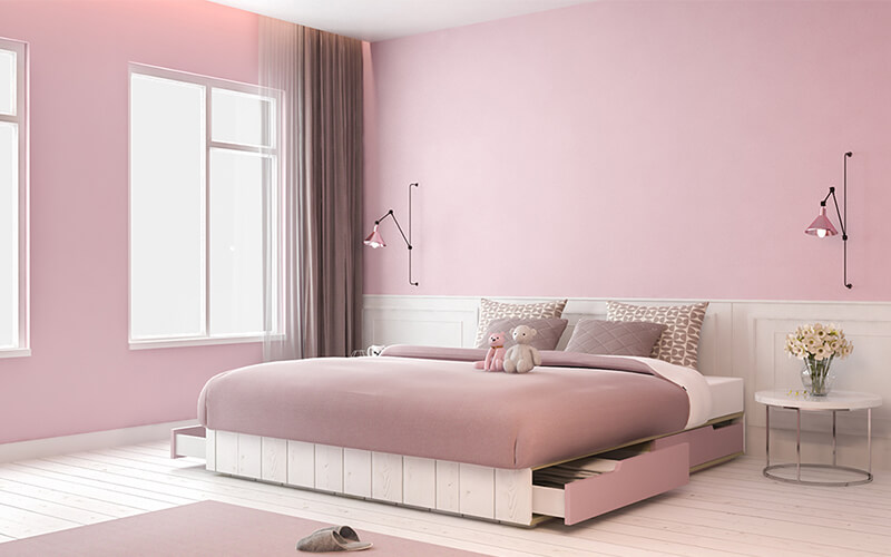 Sơn nhà màu hồng nhạt mang lại sự sang trọng cho phòng ngủ