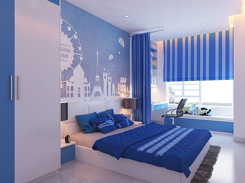 sơn màu xanh nước biển cho phòng ngủ