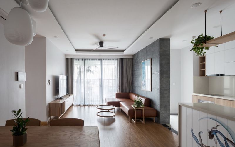 Mẫu vách thạch cao màu xám sang trọng cho phòng khách Bắc Âu