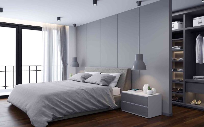 Mẫu vách ngăn màu xám cho phòng ngủ và tủ đồ cực độc đáo, ấn tượng