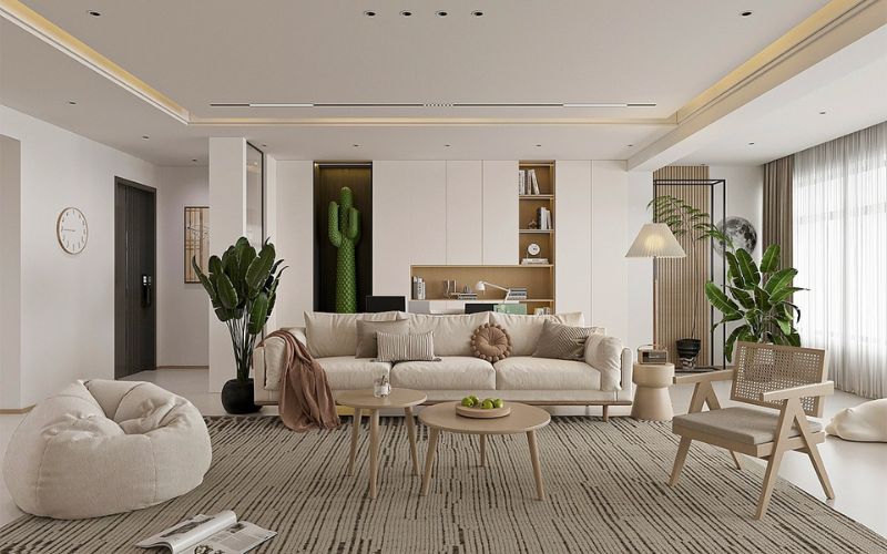 Mẫu trần thạch cao giật 2 cấp cho phòng khách, nội thất tiện nghi