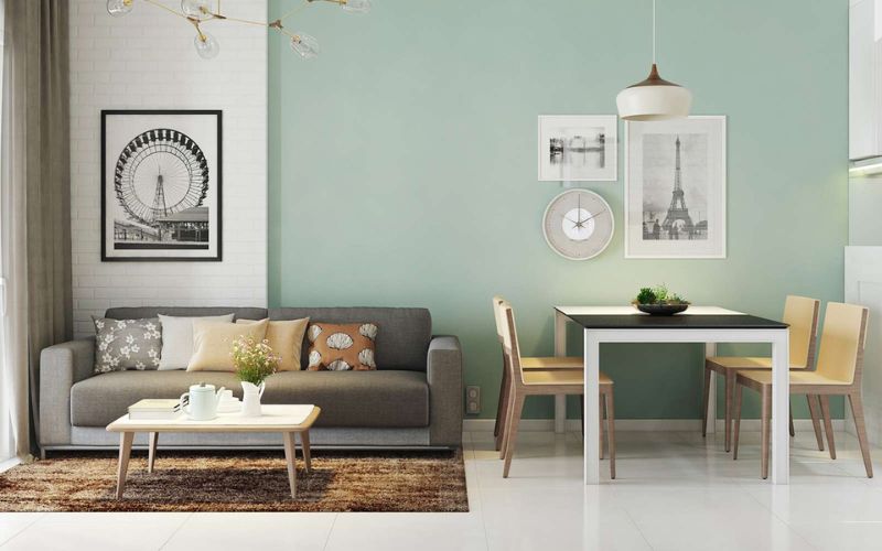 Phòng khách Bắc Âu màu xanh ngọc cùng màu trắng cực sang trọng