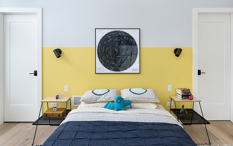 Mẫu 16: Phòng ngủ trẻ trung là sự kết hợp giữa màu vàng nhạt và trắng
