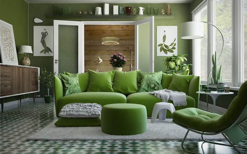 Mẫu phòng khách màu xanh lá cây - 1