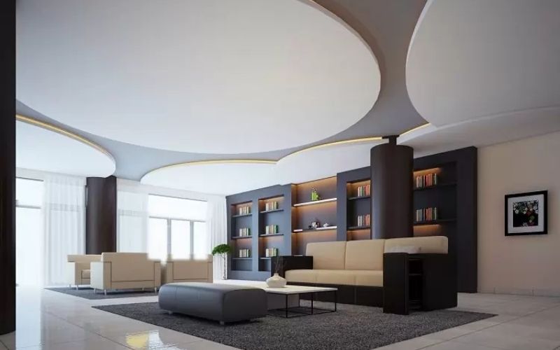 Trần thạch cao phòng khách hiện đại được thiết kế độc đáo