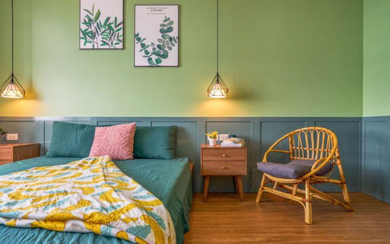 Sơn màu xanh lá độc đáo cho phòng ngủ