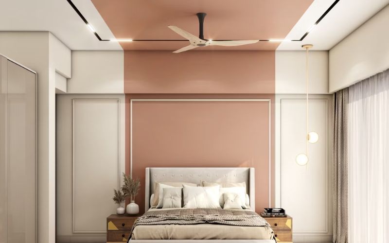 Trần thạch cao chung cư phòng ngủ kết hợp quạt trần 