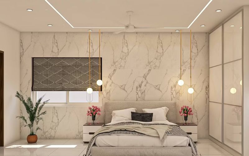 Trần thạch cao chung cư phòng ngủ, trang trí tường hoa văn nghệ thuật 