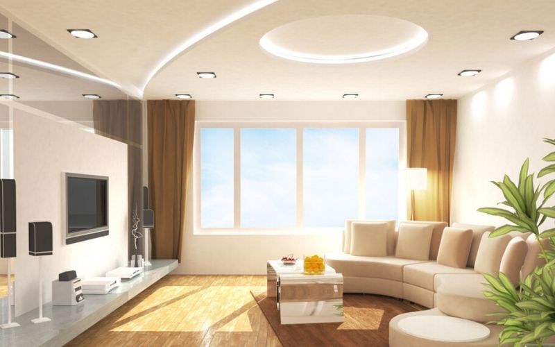 Mẫu trần thạch cao phòng khách hình tròn thiết kế đơn giản