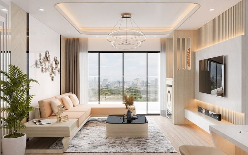 Trần thạch cao phòng khách chung cư với thiết kế mở