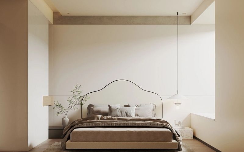 trần thạch cao phòng ngủ với kiểu dáng giường uốn lượn độc đáo 