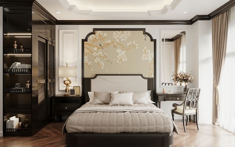 Trần thạch cao phòng ngủ theo phong cách Indochine