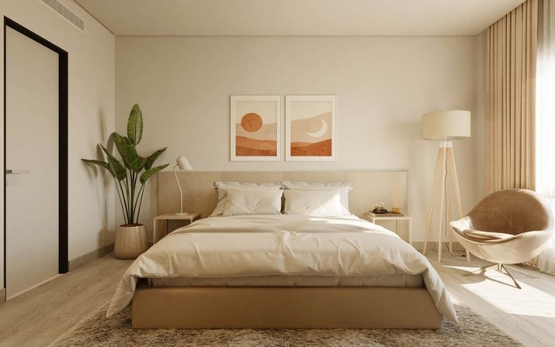 Trần thạch cao phòng ngủ kiểu phẳng với nội thất hiện đại, đơn giản 
