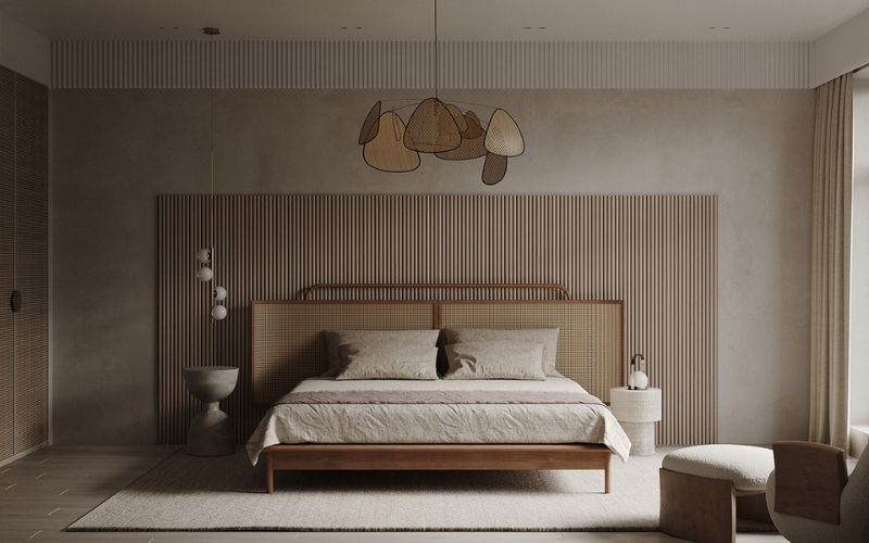 Mẫu trần thạch cao phòng ngủ tinh tế, đơn giản với nội thất gỗ 