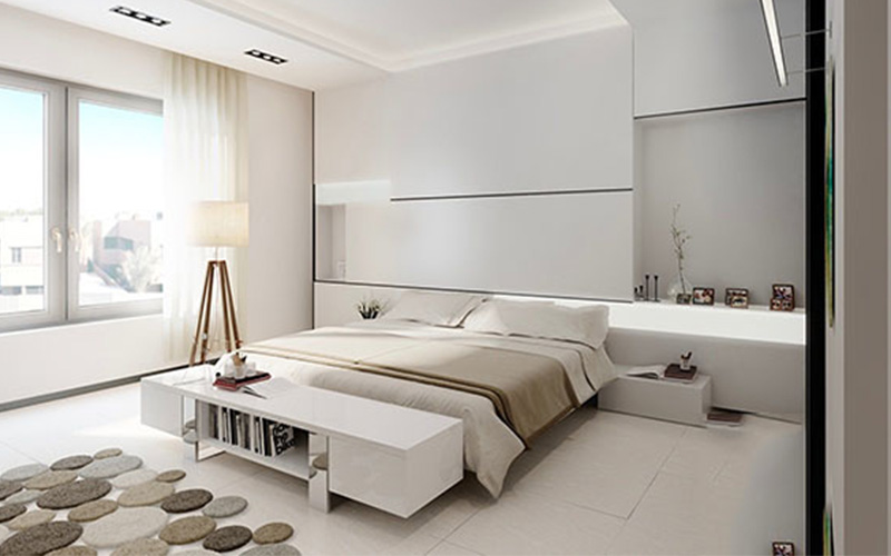 Sơn tường phòng ngủ màu trắng kết hợp nội thất tone trắng