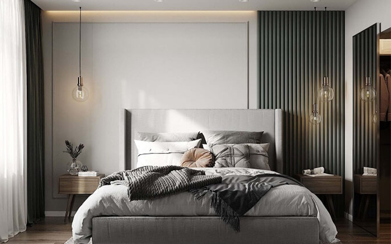 Phòng ngủ kết hợp giữa màu xám và màu trắng 