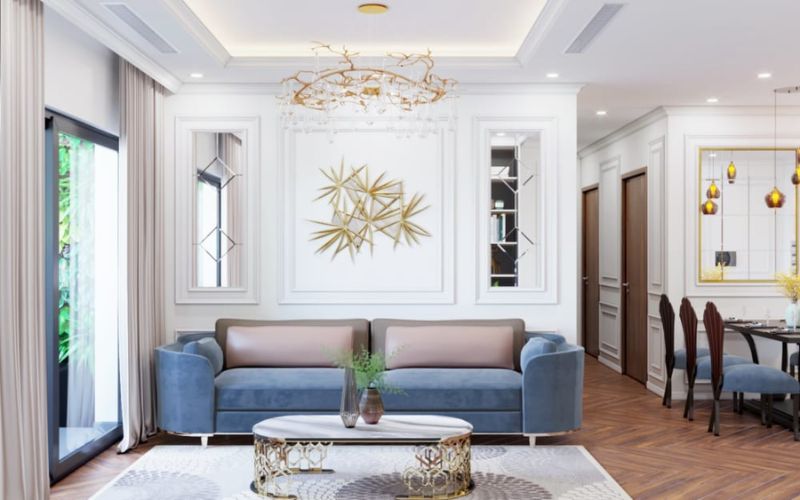 Phào chỉ trần phòng khách đơn giản, trang trí đèn chùm thả Phào chỉ trần phòng khách đơn giản, trang trí đèn chùm thả