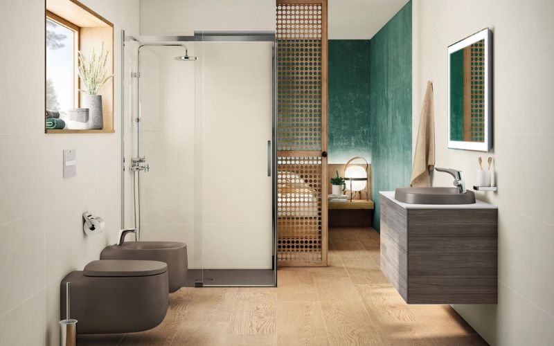 Thiết kế phòng tắm 3m2 dùng vách kính ngăn chia không gian hợp lý