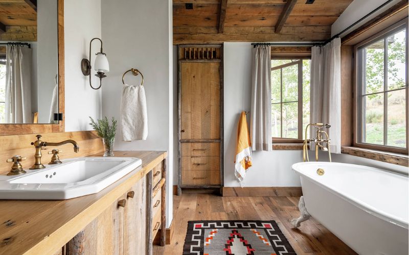 Thiết kế phòng tắm 10m2 phong cách Retro, nội thất gỗ sang trọng