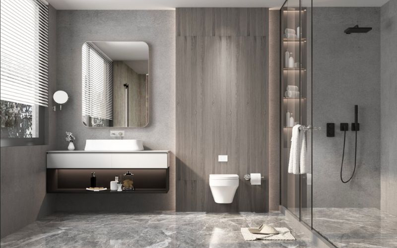 Phòng tắm 3m2 hiện đại với nội thất cảm ứng thông minh
