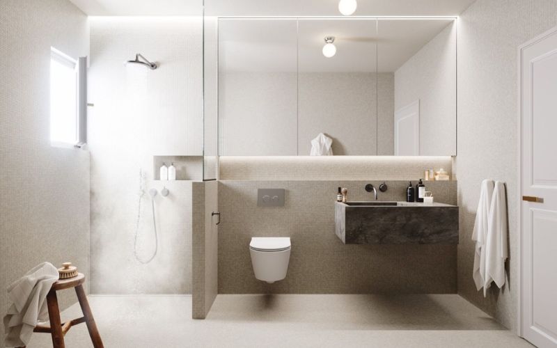 Nhà vệ sinh 5m2 ốp đá phong cách tối giản