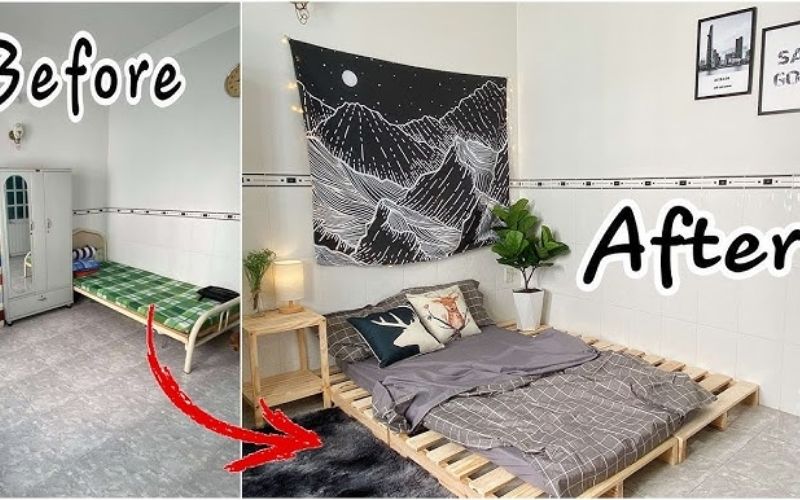 Mẫu cải tạo phòng ngủ nhỏ theo chiều dọc với phong cách đơn giản 