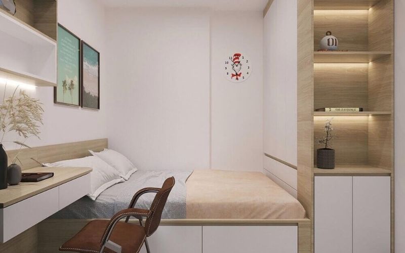 Mẫu cải tạo phòng ngủ với kiểu giường thiết kế liền tủ độc đáo