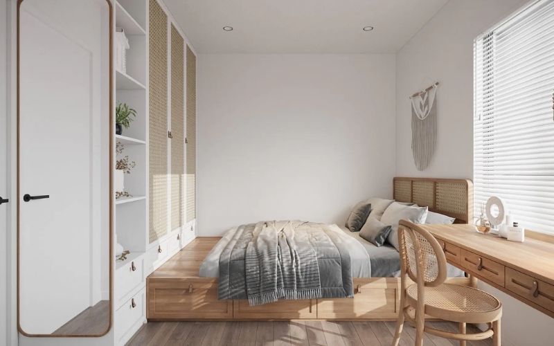 Cải tạo phòng ngủ kiểu Nhật, bố trí gương tích hợp tủ để đồ