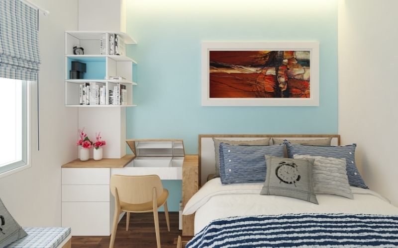 Cải tạo phòng ngủ đơn giản với bàn ghế trang điểm liền tủ sáng tạo