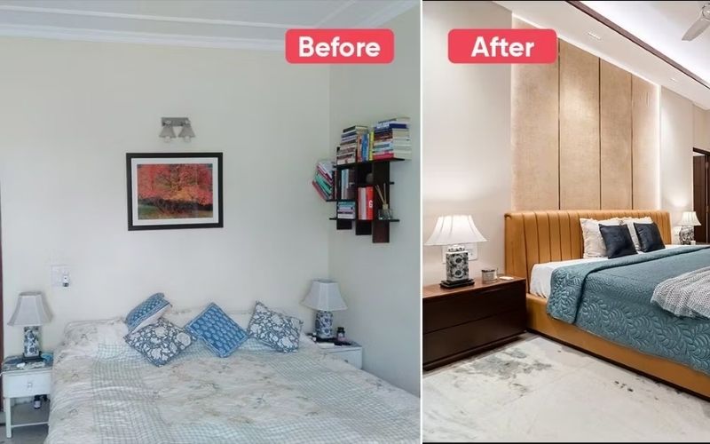 Cải tạo phòng ngủ hiện đại với thảm trài sàn họa tiết trơn độc đáo