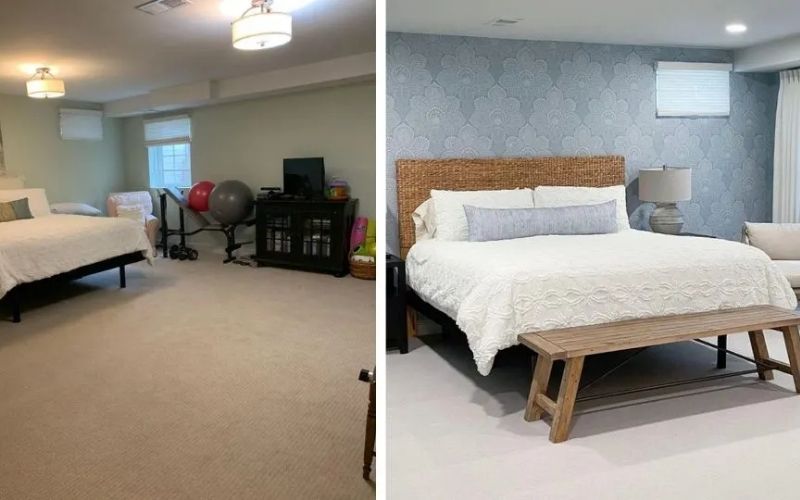 Cải tạo phòng ngủ hiện đại nhấn điểm giấy dán tường hoa văn tinh tế