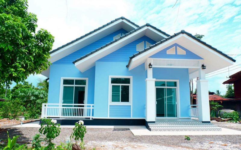 Ngoại thất sơn màu xanh nước biển nhạt phối trắng hiện đại, độc đáo