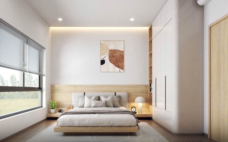 Màu trắng sữa giúp không gian phòng ngủ thoáng đãng hơn
