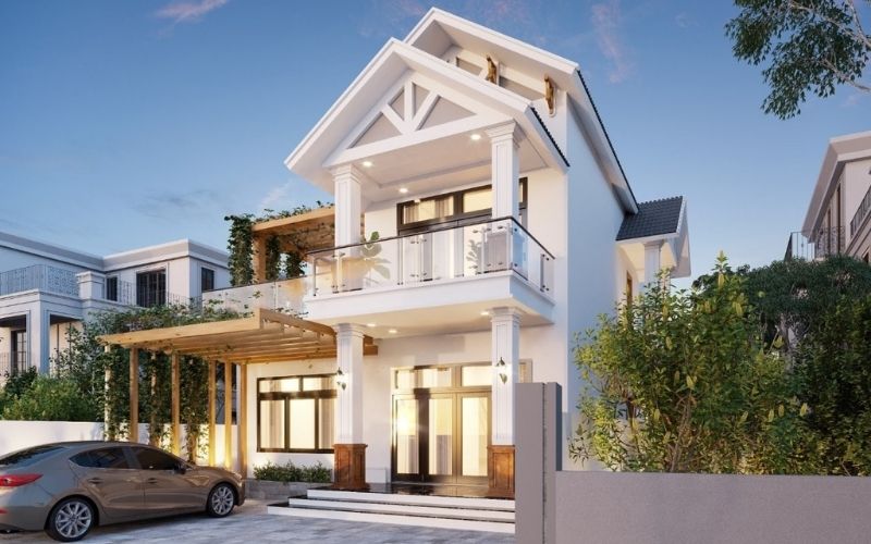 Nhà 2 tầng sơn màu kem sữa đẹp mắt tạo nên sự tươi sáng