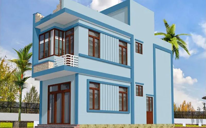 Mặt tiền ngôi nhà trở nên thanh lịch khi sơn màu xanh nước biển