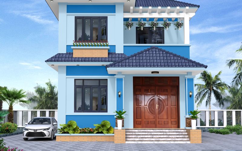 Ngôi nhà nổi bật khi sơn màu xanh nước biển