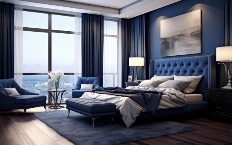 Không gian phòng ngủ ấm áp khi sơn màu xanh nước biển