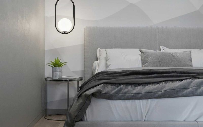 Hiệu ứng ombre màu xám khói ở phòng ngủ tạo không gian sang trọng