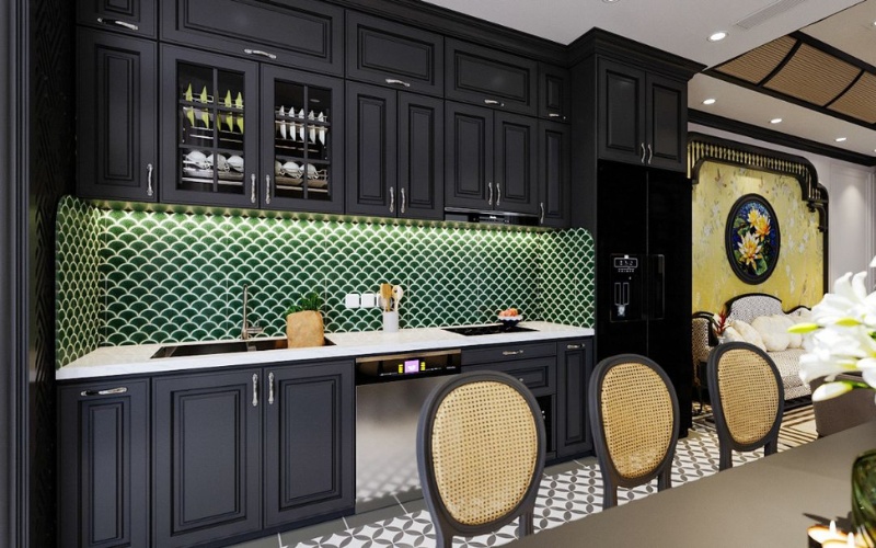 Thiết kế nội thất bếp phong cách Indochine tinh xảo