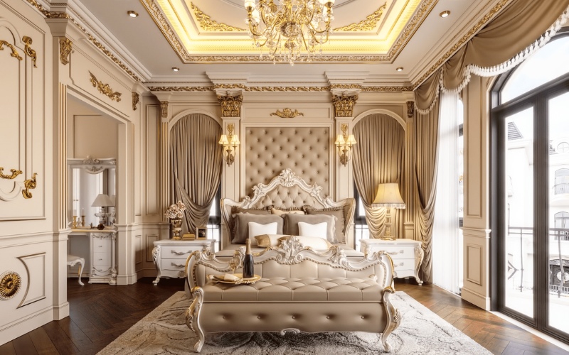Nội thất phòng ngủ cổ điển xa hoa và lộng lẫy