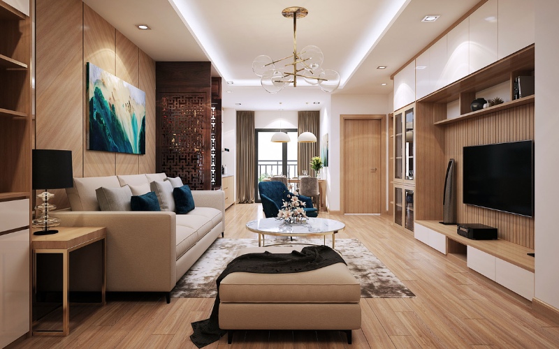 Mẫu nội thất phòng khách bằng gỗ cao cấp cho nhà cấp 4