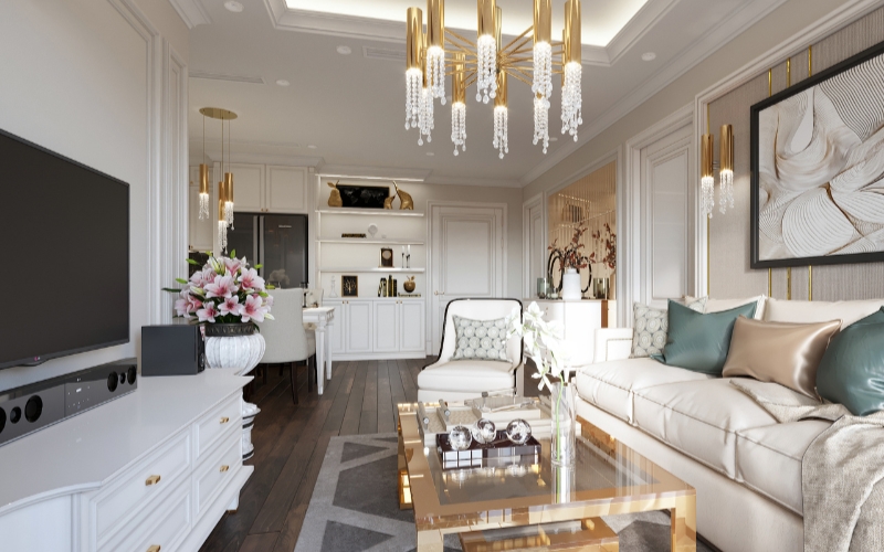 Không gian phòng khách rộng rãi là nơi tụ họp của gia đình