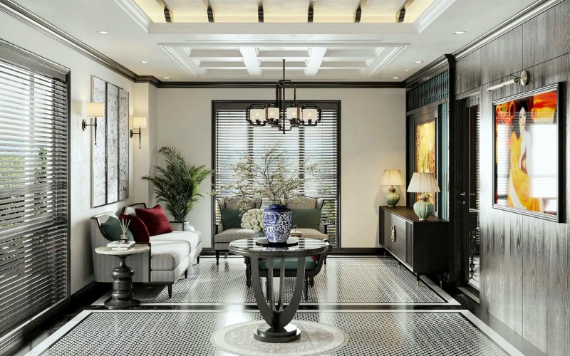 Phòng khách Indochine đầy nghệ thuật cho nhà phố